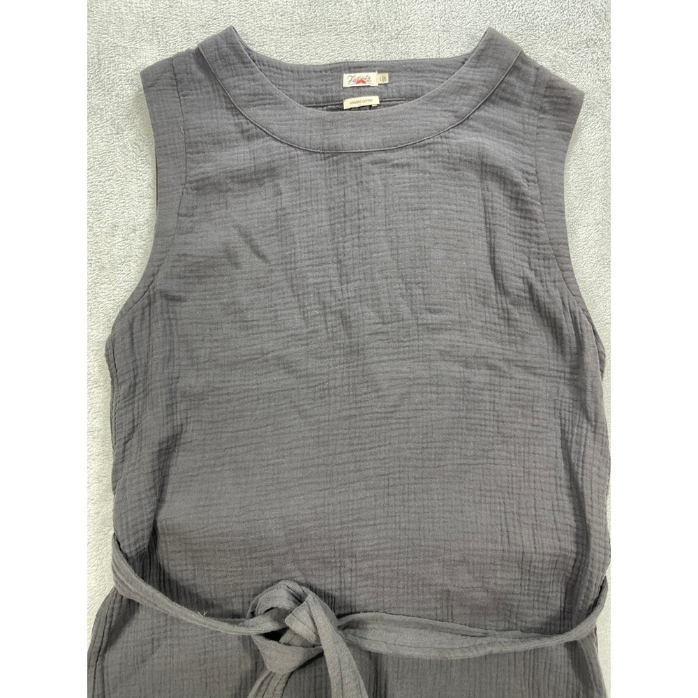 Faherty Dress Women Large Gray Dream Organic Cotton Costa Midi Sleeveless Belted - Picture 3 of 11
